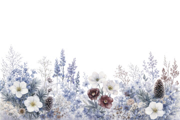Winter watercolor wild flower border. 