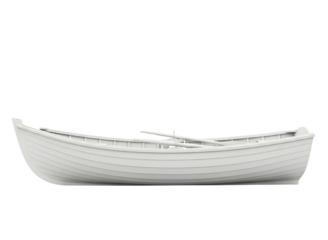 A white boat on the water with a transparent background