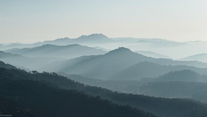 Minimal Mountain Landscape with Fog and Soft Light