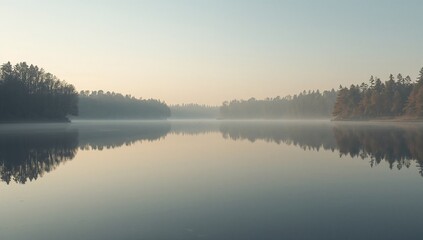 Calm Lake Reflection Landscape, Peaceful Nature Scene