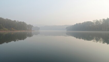 Calm Lake Reflection Landscape, Peaceful Nature Scene