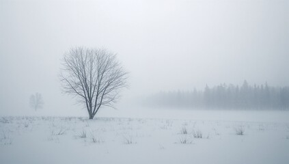 Minimal Winter Landscape with Snow and Fog