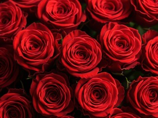 Naklejka premium Vibrant red roses in full bloom