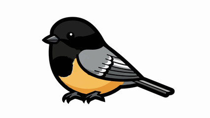 A cute cartoon chickadee bird with black, gray, and orange plumage © harimau