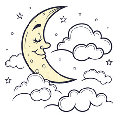 Whimsical moon and stars illustration © leptop