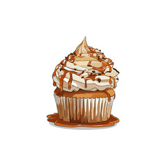 Indulge in this decadent caramel cupcake with rich chocolate drizzle and creamy frosting, perfect for satisfying your sweet tooth