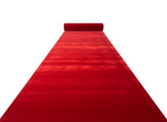 Red carpet rolled up isolated on transparent background