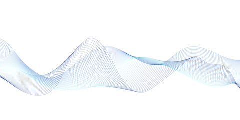 Minimal abstract white background with flowing thin blue wave lines creating smooth motion, fluid rhythm, and an elegant modern technology sound frequency vector pattern