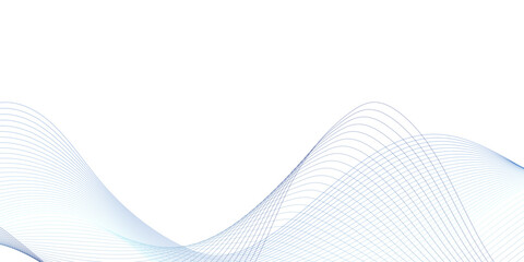 Minimal modern abstract blue wave lines flowing on white background, creating elegant fluid motion, transparent smoky curves, and a clean technology-inspired vector design