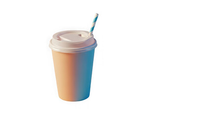 Gradient coffee cup with straw, isolated on transparent background