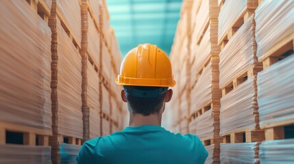 inventory management warehouse Organized warehouse space with stacked pallets and workers maintaining precise inventory counts in a clean facility.