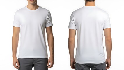 Man wearing white t-shirt from front and back gray pants front view back view