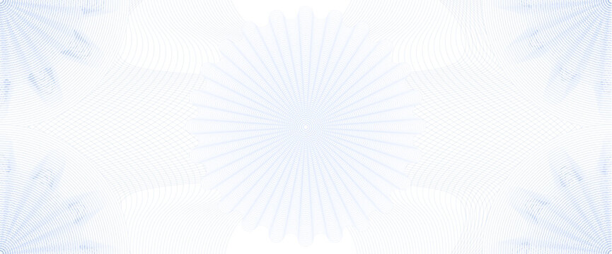Blue guilloche checkbook and cheque security watermark pattern. Guilloche texture background of voucher and money banknote with fine wavy lines and circular grid