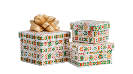 Zawadi gift boxes with colorful design and bow on top