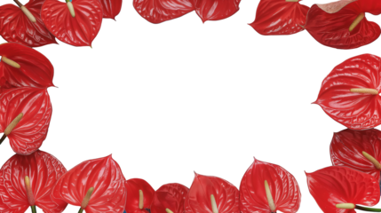 Red anthurium flowers in a frame on a white background