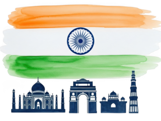 Indian iconic monuments and national emblem isolated on transparent background