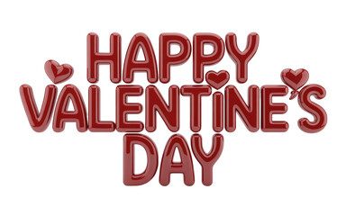 Happy Valentine&rsquo;s Day Text with Red Glossy Balloon Letters and Heart Shapes Isolated on Black Background &ndash; Romantic Love Typography Concept