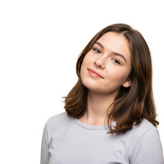 Fototapeta premium Teenage girl student, waist-up, relaxed pose, friendly, transparent background