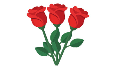 Fototapeta premium Isolated Three Red Roses Vector Illustration. Simple Flat Design.
