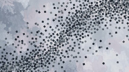Aerial view of scattered square pixels forming a swirling pattern, with a gray and white background.
