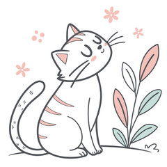 Obraz premium Content cat in a serene garden