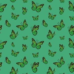 Vibrant green butterfly seamless pattern for nature inspired textile backgrounds