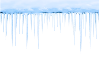 Icicles hanging from blue sky isolated on transparent background