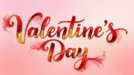 Handwritten Valentine Day Calligraphy Message on Pink Watercolor Background