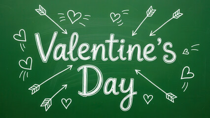 Chalkboard with Valentine day message and heart arrows for romantic celebration