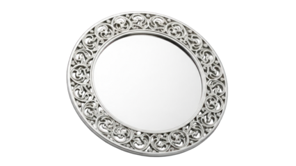 Ornate Silver Mirror with Intricate Filigree Border