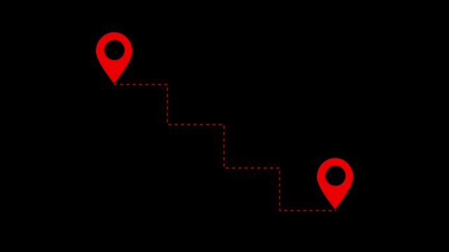 Animated Two location point connection on dashed line with lines arrow direction. suitable of navigation map search concept animation.