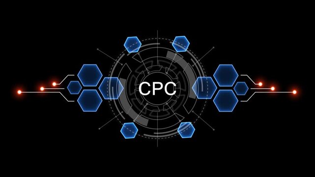Internet, business, Technology and network concept. CPC Software concept as an innovation. Virtual button on black background. 4k video