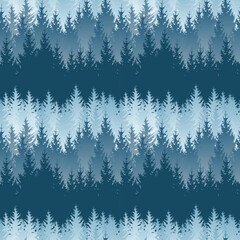 Blue pine tree forest silhouette seamless pattern for winter nature backgrounds
