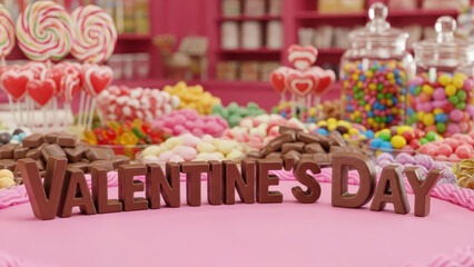 Chocolate Lettering Display with Sweets and Decorations for Valentine Day Celebration