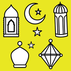 Fototapeta premium Collection of hand-drawn Islamic icons and symbols for Ramadan.
