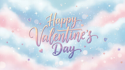 Handwritten Valentine Day Greeting Message with Hearts and Stars on Pastel Background