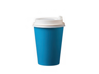 Blue disposable coffee cup with lid isolated on transparent background