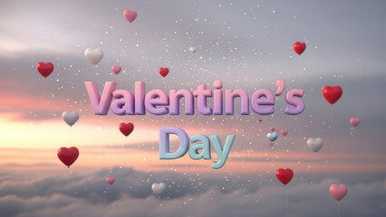 Colorful Heart Balloons Floating in Sky for Valentine Day Celebration