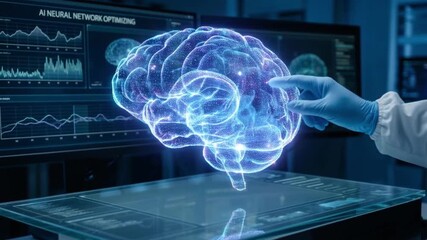 innovation driven efficiency model concept. Digital brain interface with data visualizations in a tech environment. - Powered by Adobe