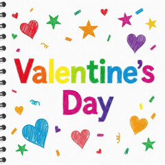 Hand Drawn Valentine Day Lettering with Hearts and Stars Decoration