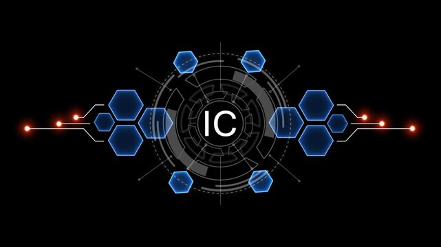 Internet, business, Technology and network concept. IC Software concept as an innovation. Virtual button on black background. 4k video