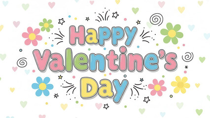 Colorful Valentine Day Greeting Card with Floral Decorations and Festive Message