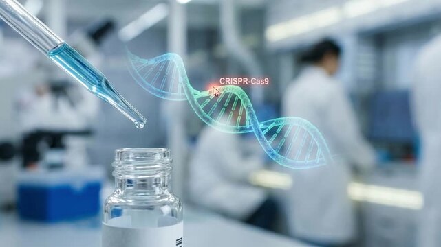 innovation driven efficiency model concept. Laboratory scene with DNA editing and scientific equipment in focus.