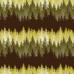 Golden autumn pine forest silhouette seamless pattern for seasonal nature design