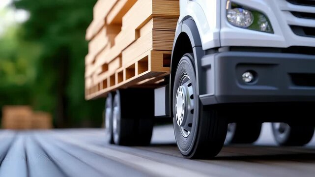 truck delivers goods to open market of household goods, unloading of building materials, OSB sheets