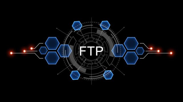 Internet, business, Technology and network concept. FTP Software concept as an innovation. Virtual button on black background. 4k video