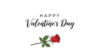 Handwritten Valentine Day Greeting with Red Rose Illustration