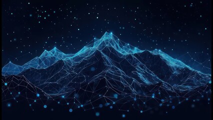 Dark mountain range, digital art, glowing lines, points
