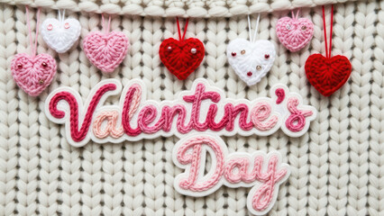Handmade Yarn Hearts and Text Decoration for Valentine Day Celebration