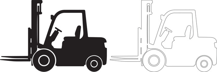 Black silhouette of a forklift truck on with dotted line